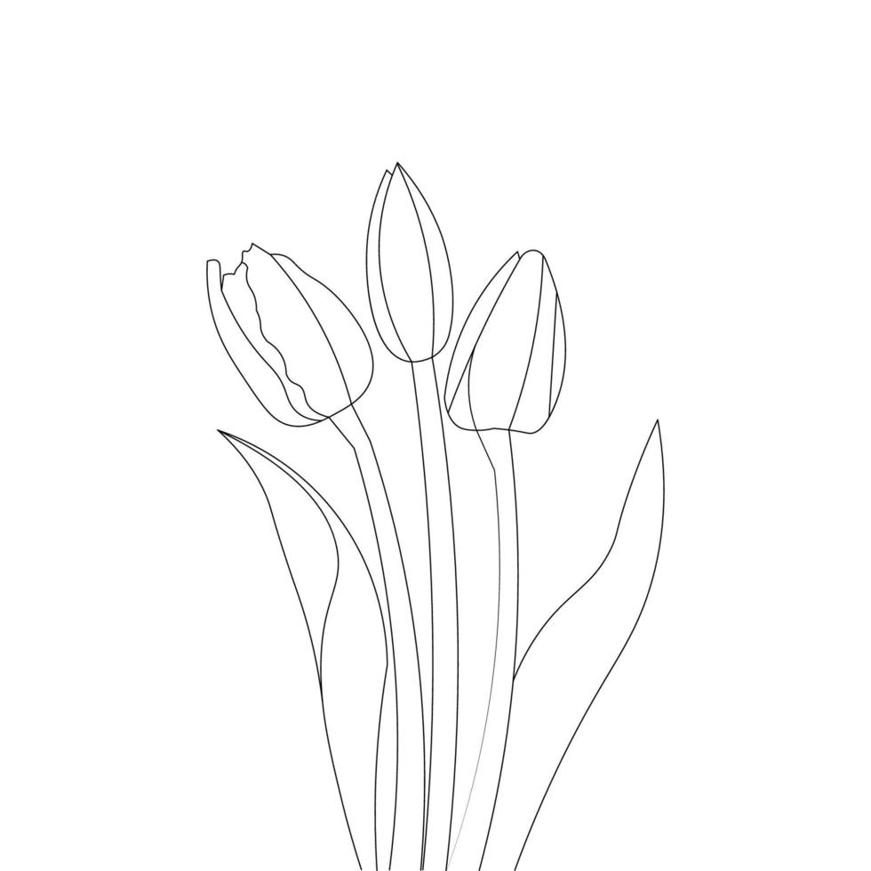 tulp bloem lijntekeningen kleurplaat voor kind tekening van zwarte lijn ontwerp vector