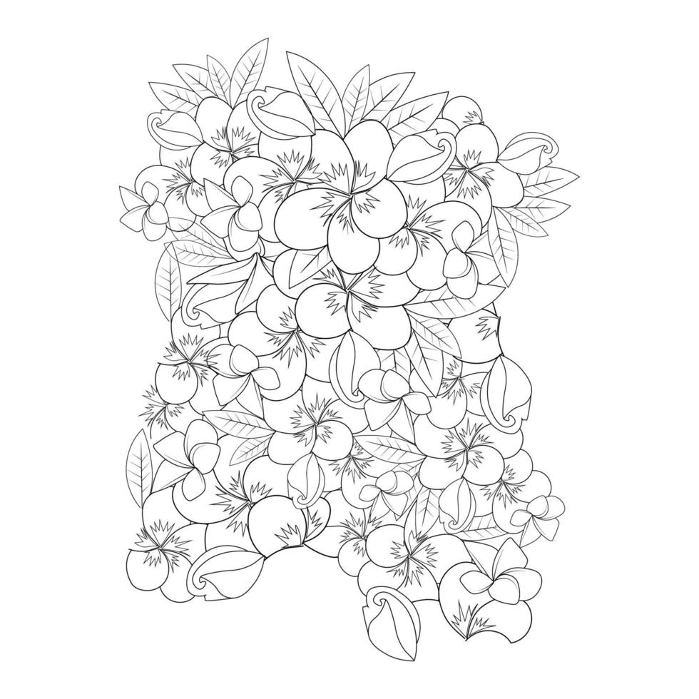 Plumeria bloem lijntekeningen schets met omtrek lijn van doodle kleurplaat om af te drukken vector