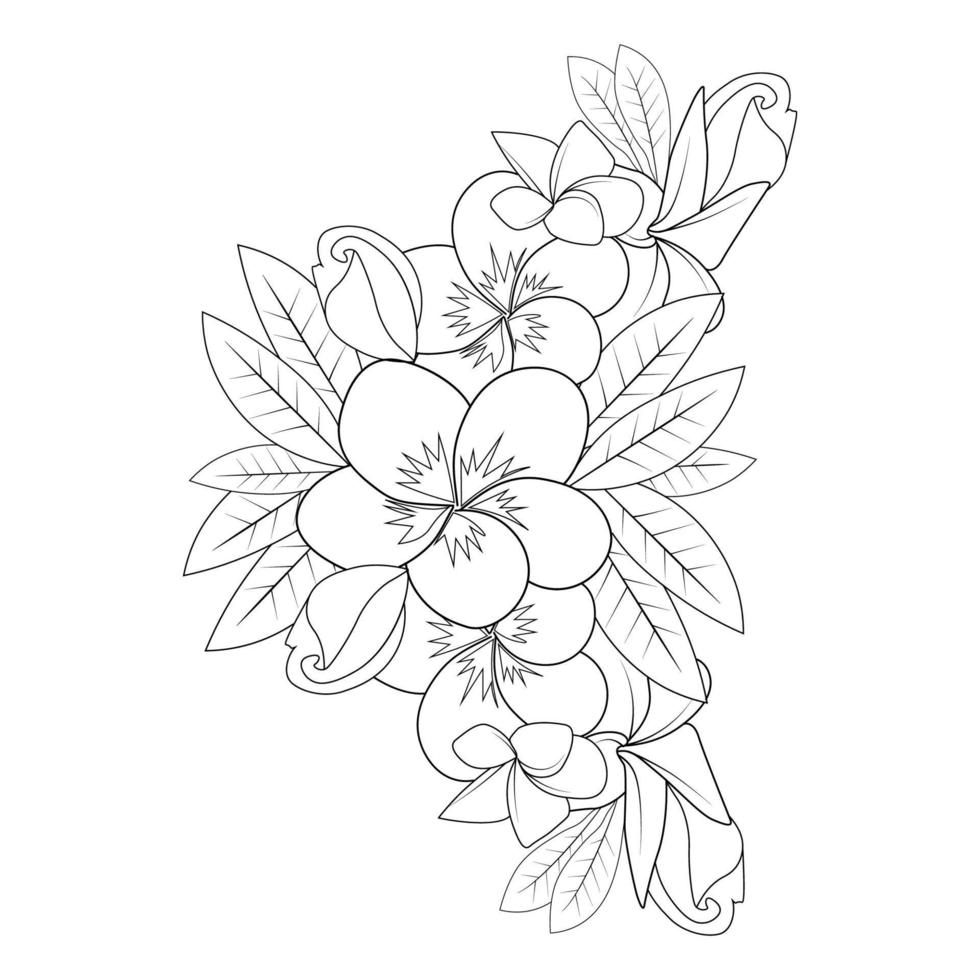 frangipani bloem doodle kleurplaat overzicht vectorillustratie van geïsoleerd op witte achtergrond vector