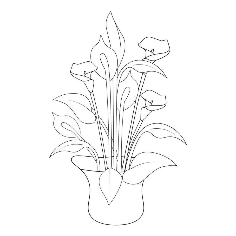 interieur kleurplaat met vector grafische object lijntekening bloemenvaas