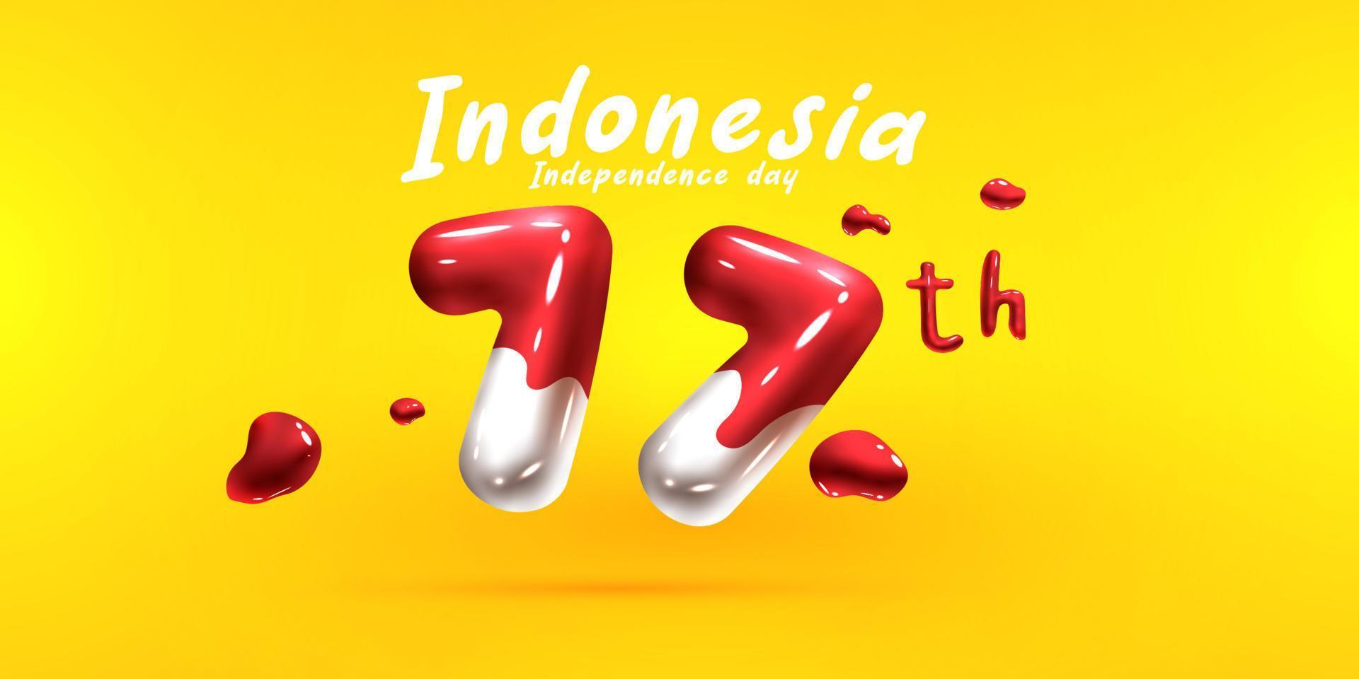 77 jaar onafhankelijkheidsdag van Indonesië 3D-teksteffect vector