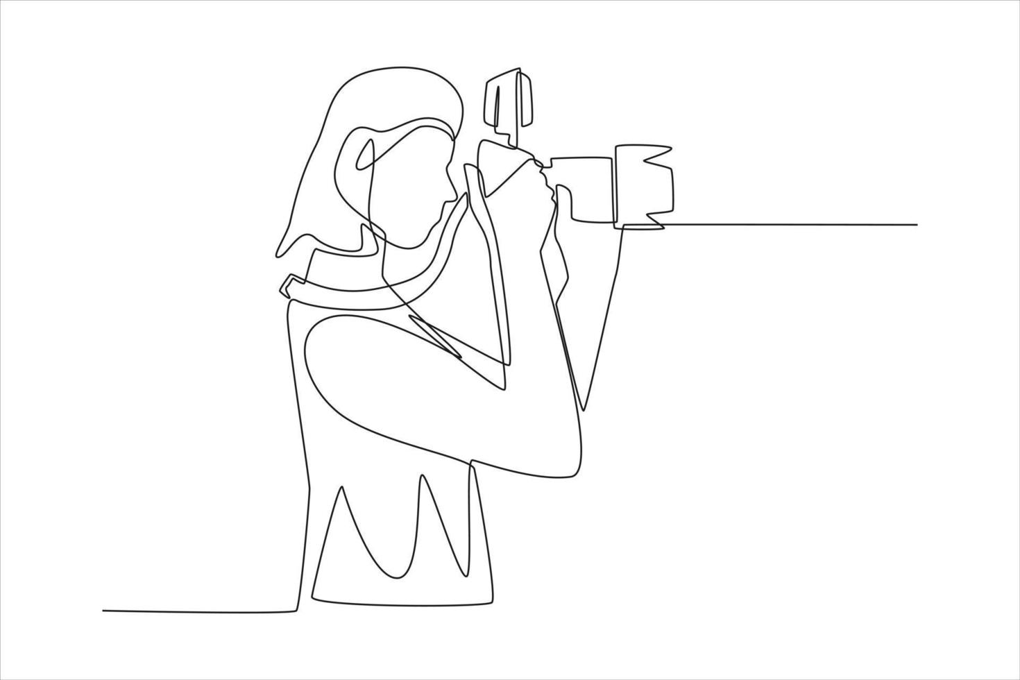 continu één lijntekening vrouwelijke fotograaf met camera die foto neemt. wereld foto dag concept. enkele lijn tekenen ontwerp vector grafische afbeelding.