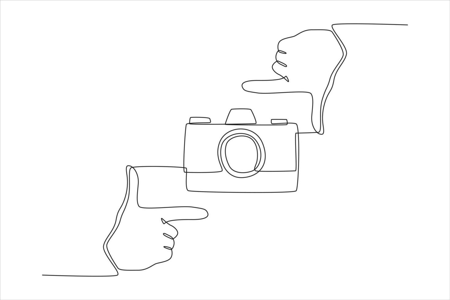 doorlopende lijntekening die een vierkant vormt met de handen voor de camera. wereld foto dag concept. enkele lijn tekenen ontwerp vector grafische afbeelding.