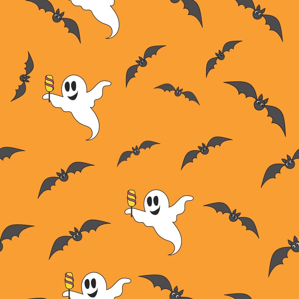 naadloos eindeloos vectorpatroon voor halloween. vleermuizen op een oranje achtergrond. vector