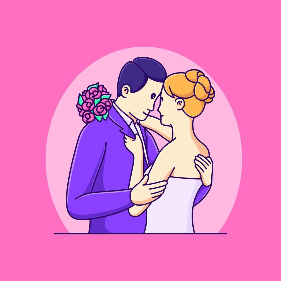 man en vrouw trouwen en knuffelen vectorillustratie. bruiloft leuke tekenfilm vector