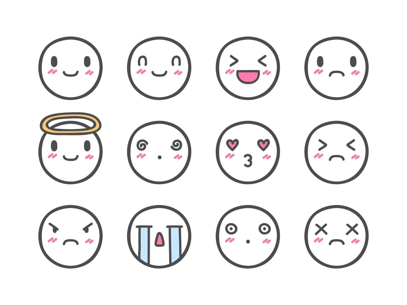 doodle emoticons iconen set vector