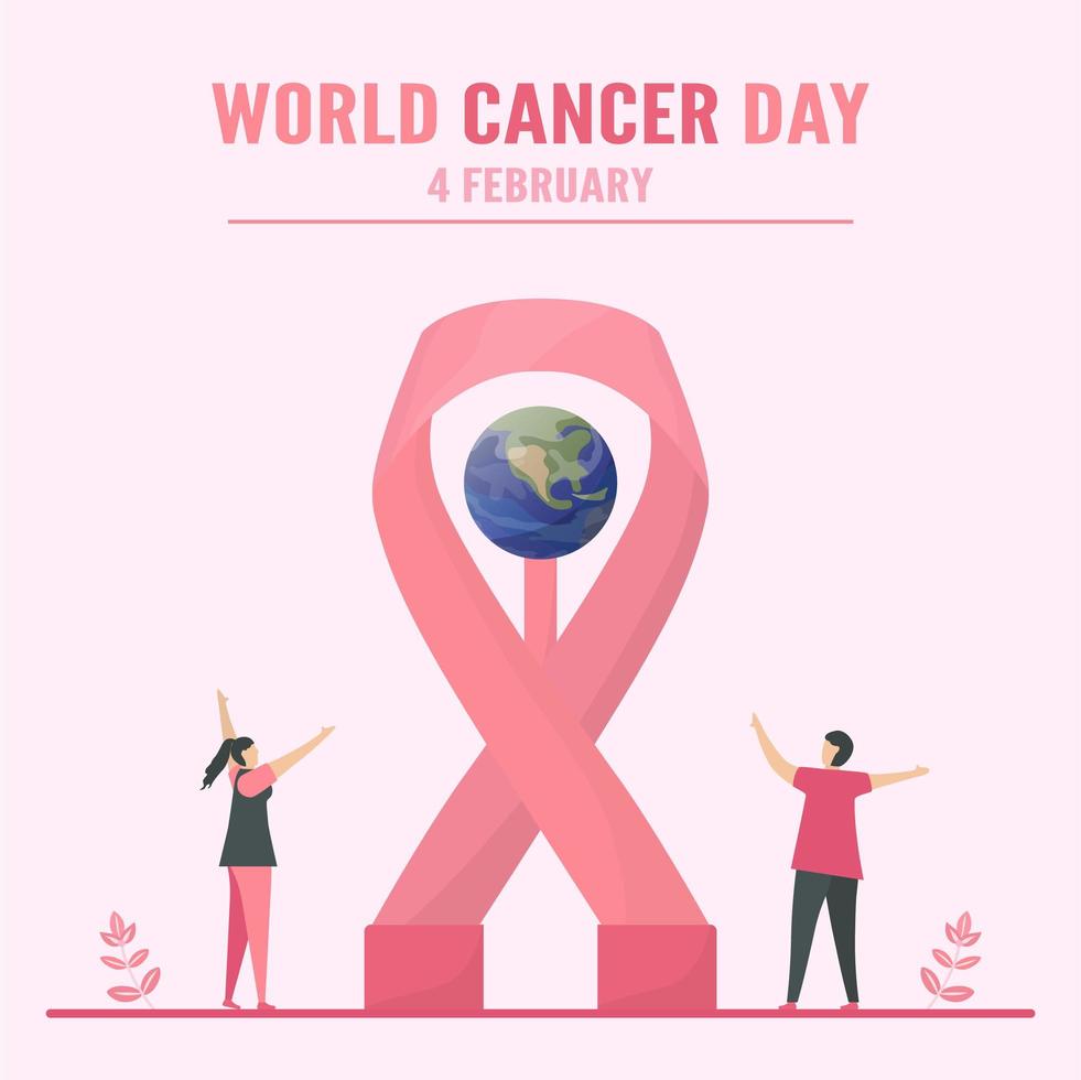 Werelddag voor kanker met groot kankerlint en wereldbol vector