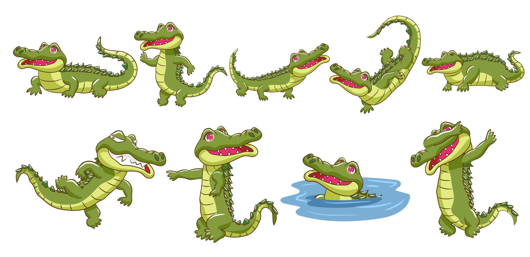 krokodil cartoon set vector