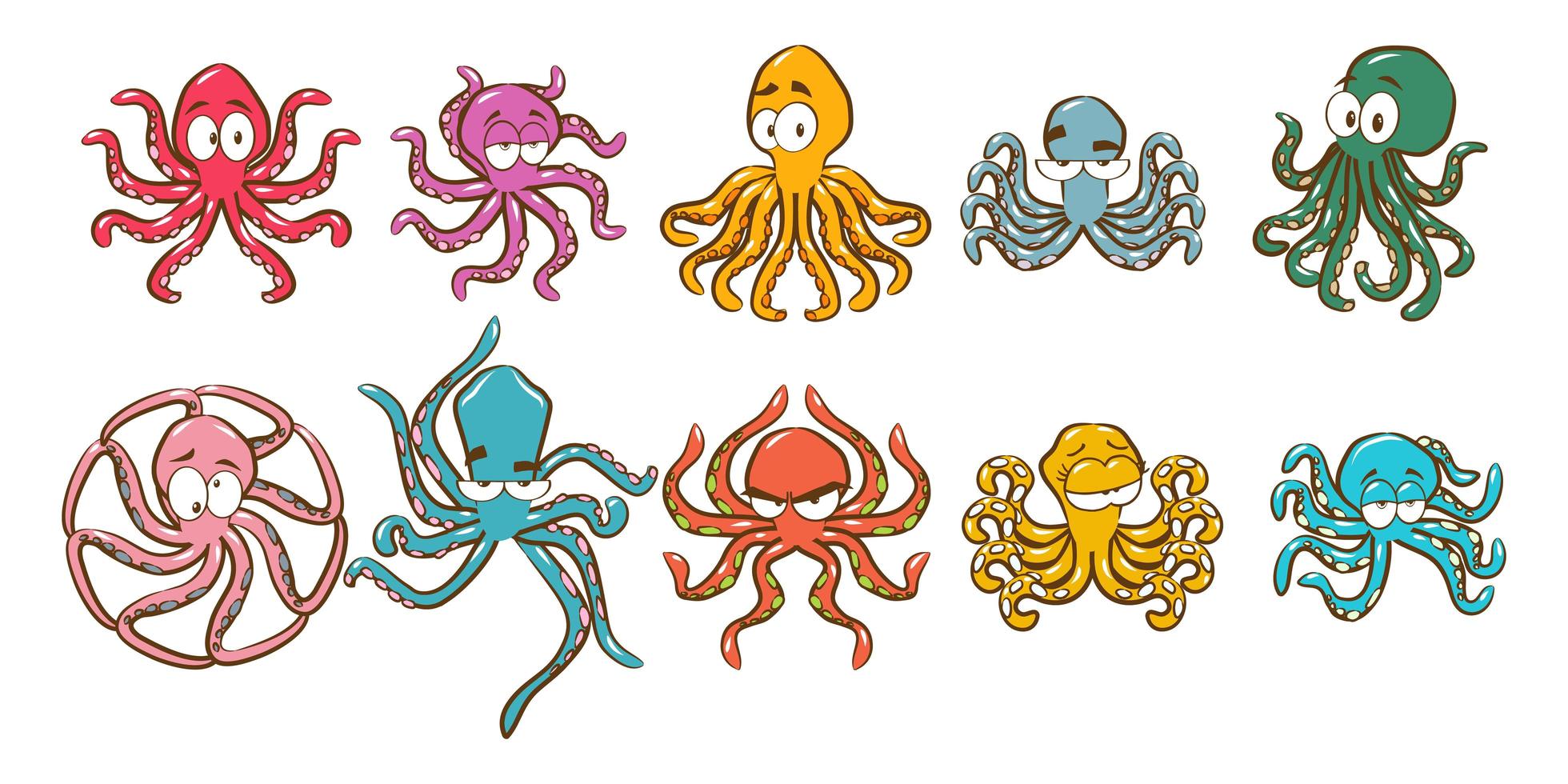 cartoon kleurrijke octopus set vector