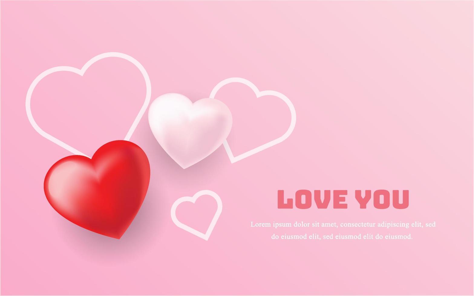 schattige 3d liefde harten decoratieve compositie achtergrond vector