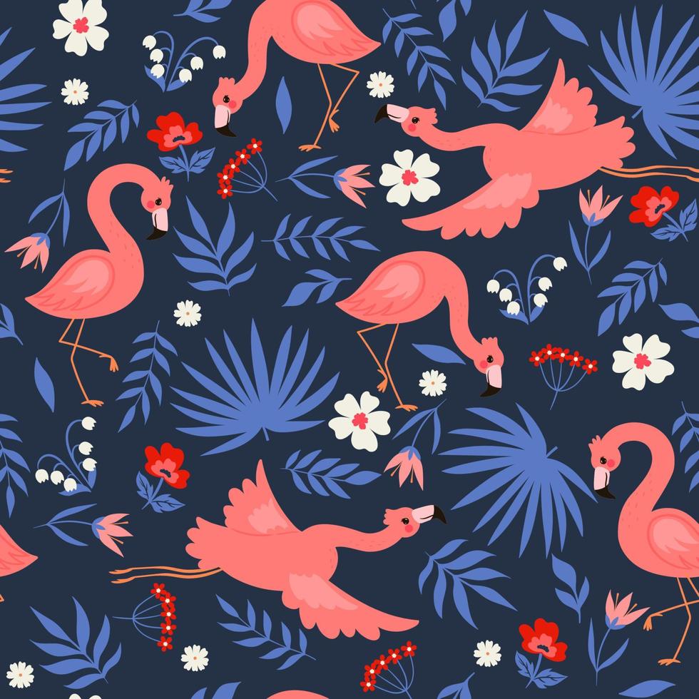 naadloos patroon met flamingo's en bloemen. vectorafbeeldingen. vector