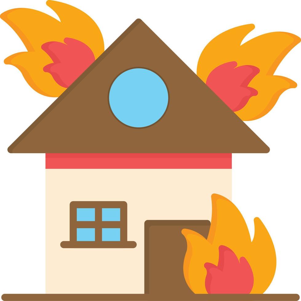 huis in brand flat icon vector