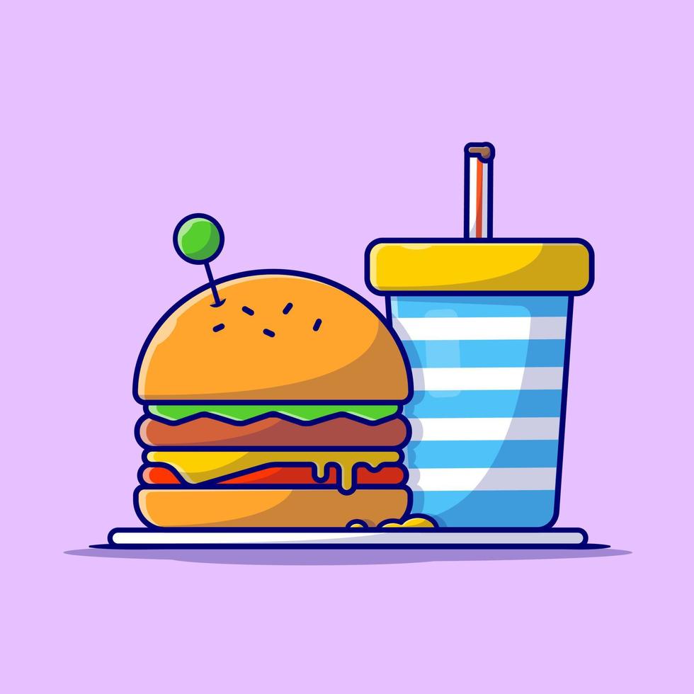 hamburger en frisdrank cartoon vector pictogram illustratie. eten en drinken pictogram concept geïsoleerde premium vector. platte cartoonstijl