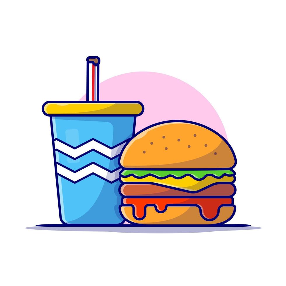 hamburger en frisdrank cartoon vector pictogram illustratie. eten en drinken pictogram concept geïsoleerde premium vector. platte cartoonstijl