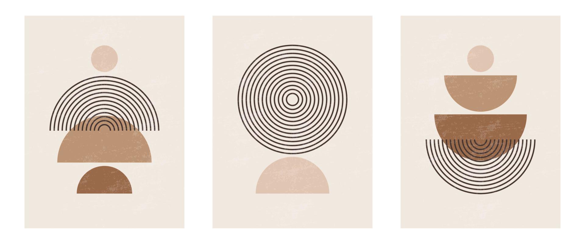 set van moderne minimalistische kunstdruk uit het midden van de eeuw met organische natuurlijke vorm. abstracte hedendaagse esthetische achtergrond met geometrische minimale zwarte lijn op beige. boho wanddecoratie. vector