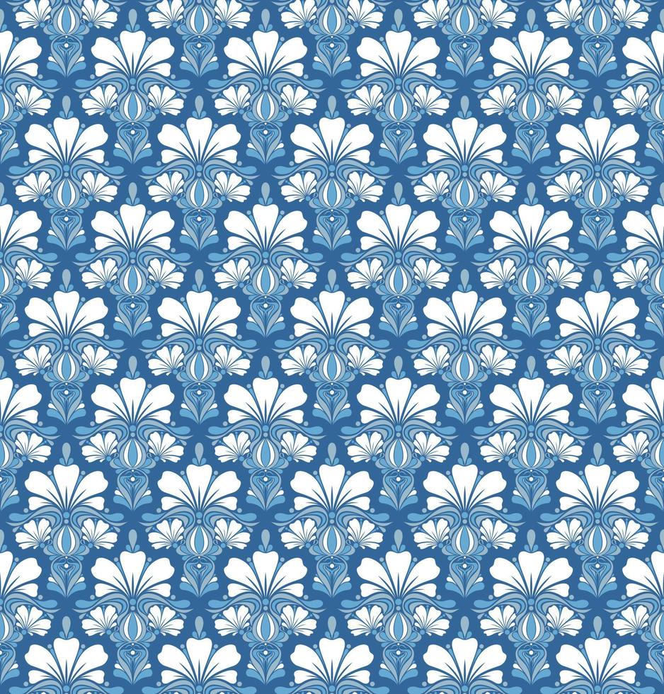 lichtblauwe naadloze vectorachtergrond in art nouveaustijl met een boeket van witte bloemen vector
