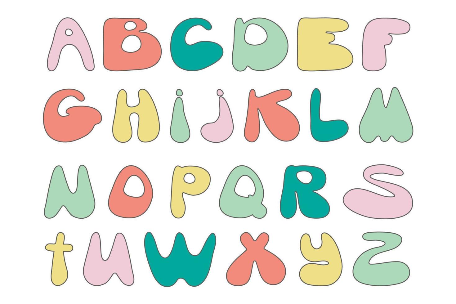 schattig hand getekend alfabet gemaakt in vector. kinderachtige doodle Alfabetletters. speels geweldig alfabet letters lettertype. grappig abc-ontwerp voor boekomslag, poster, kaart, print op babykleding vector