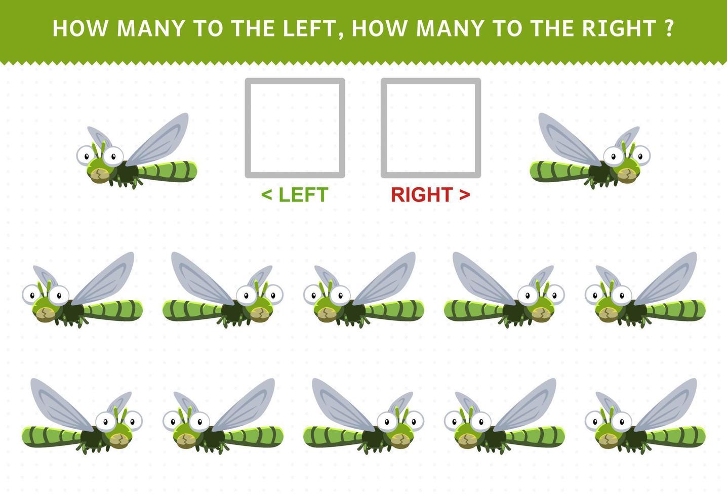 educatief spel voor kinderen hoeveel libellen gaan naar links en hoeveel naar rechts vector