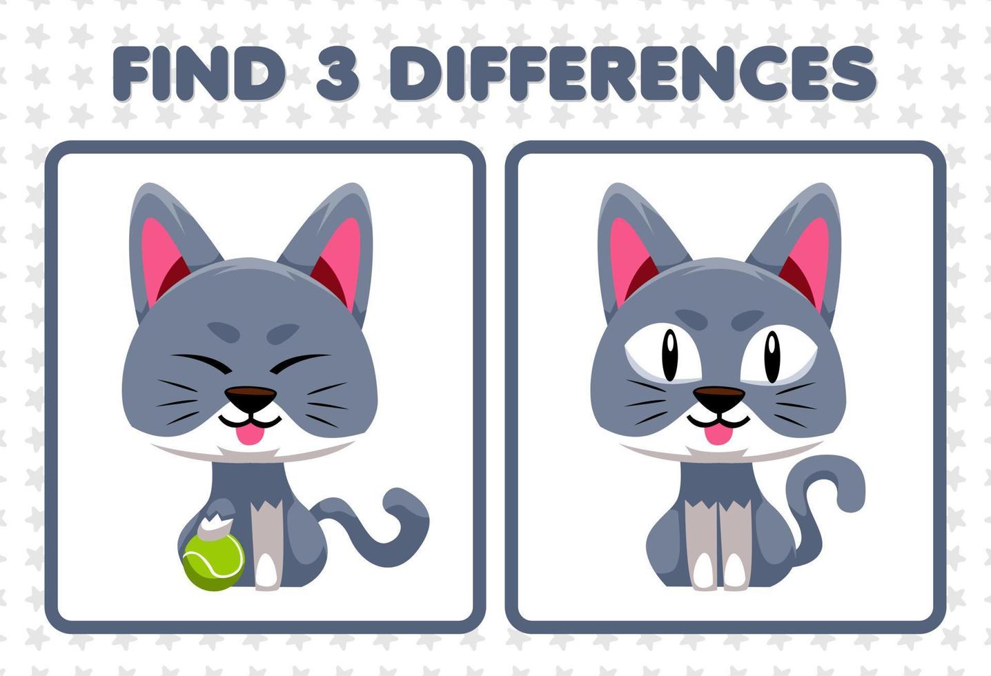 educatief spel voor kinderen vind drie verschillen tussen twee schattige katten vector