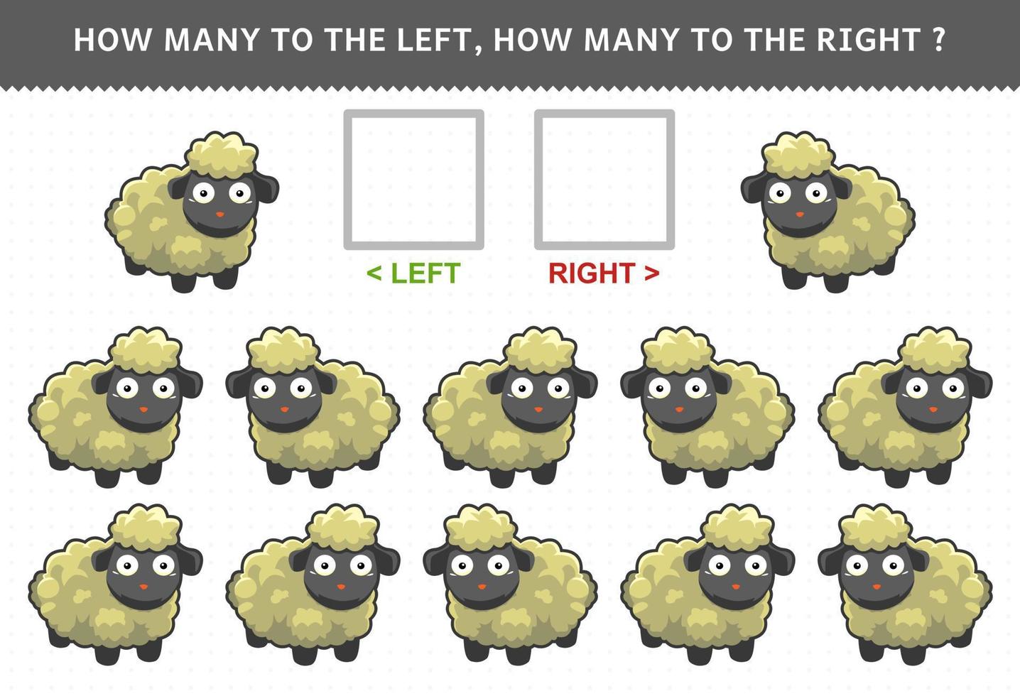 educatief spel voor kinderen hoeveel schapen gaan naar links en hoeveel naar rechts vector