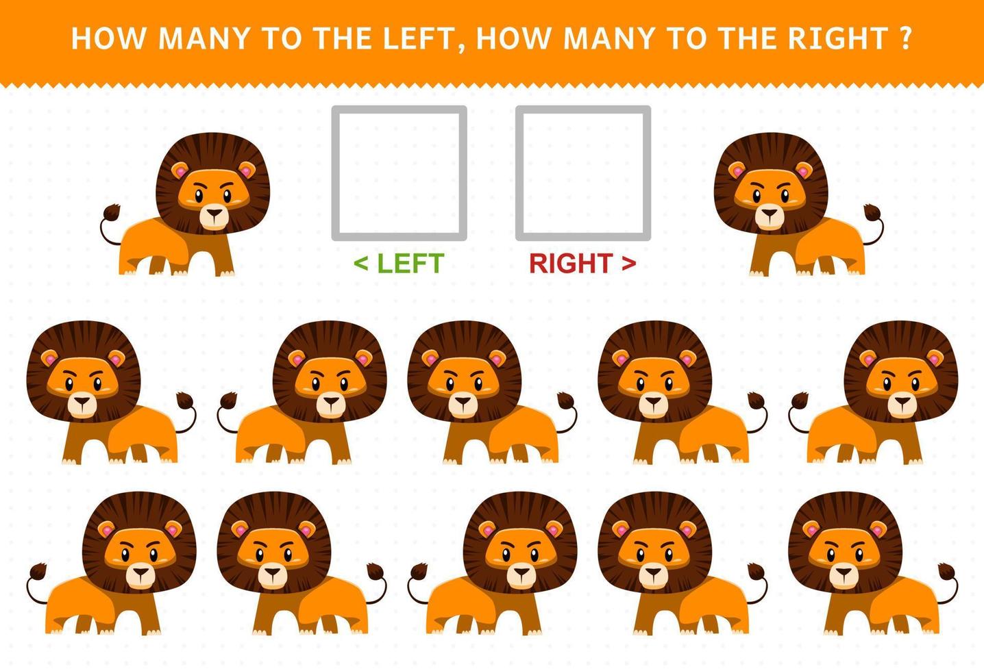educatief spel voor kinderen hoeveel leeuwen gaan naar links en hoeveel naar rechts vector