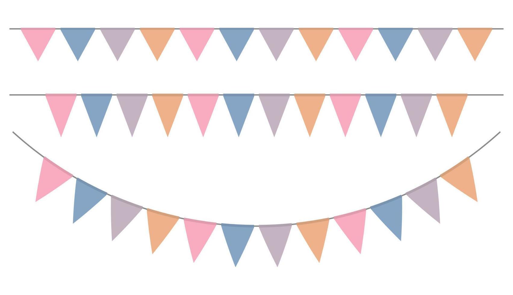 vectorillustratie van een roze, blauwe, paarse en oranje vlag op een witte achtergrond, partij achtergrond met vlaggen. vector