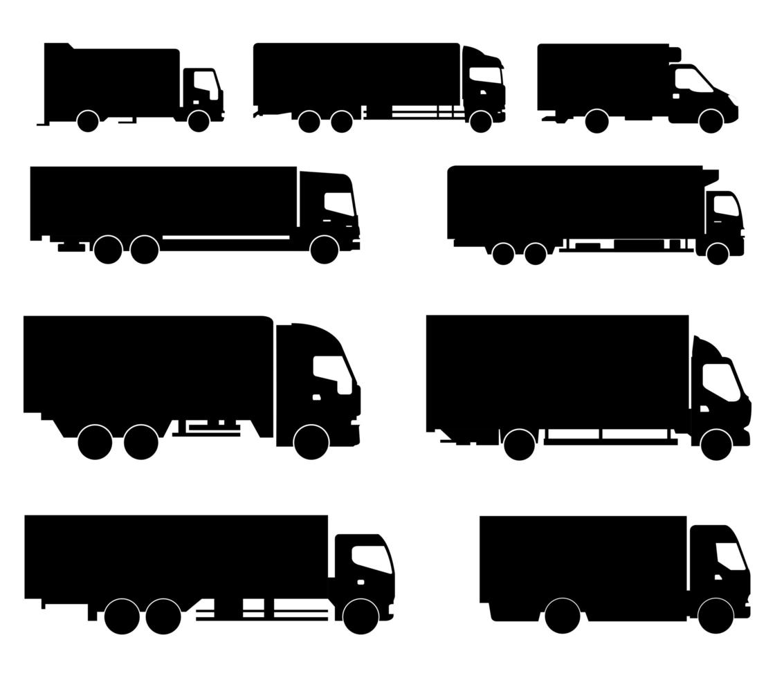 vrachtwagen icon set in het zwart vector