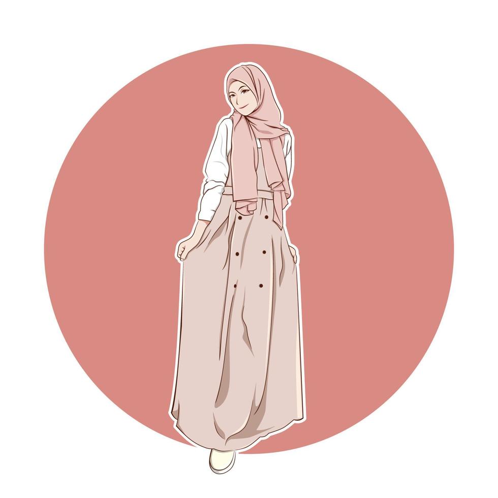 hijab meisje cartoon potrait gratis vector