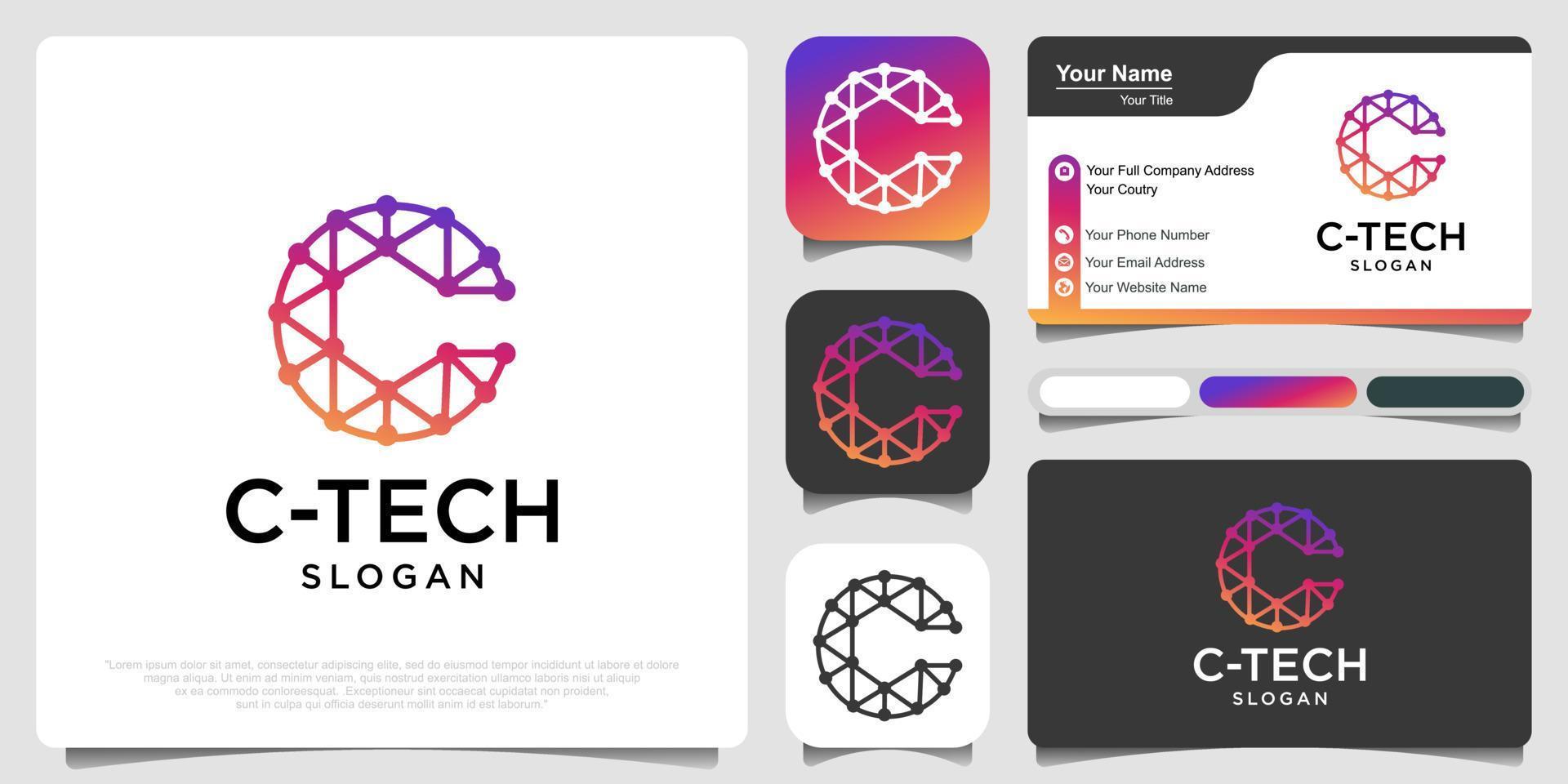 c letter logo tech design vector, minimalistische lijn creatieve teken vector pictogram.