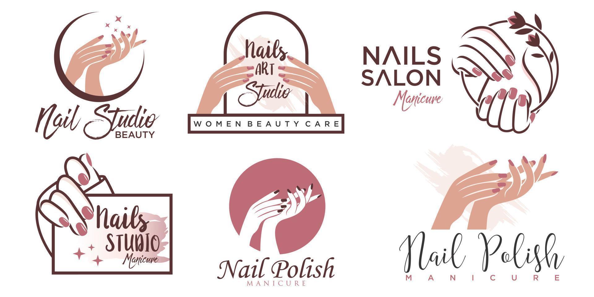 nagellak of nagels salon icon set logo ontwerp manicure nagels polish en vrouwelijke vinger logo vector