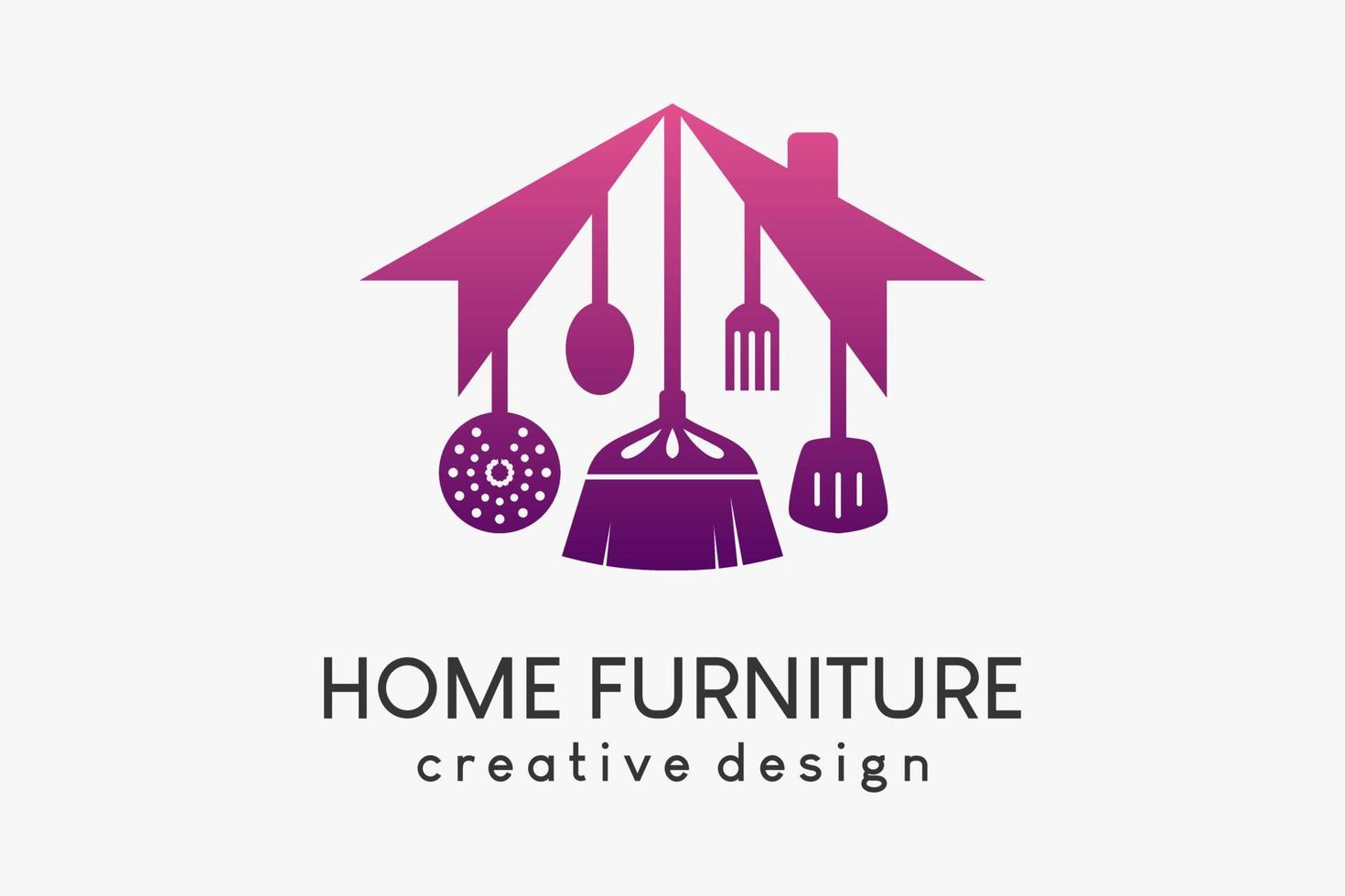 logo's voor huishoudelijke apparaten of meubels, silhouetten van bezems en bestek, frituurgerei gecombineerd met huispictogrammen in een creatief concept vector
