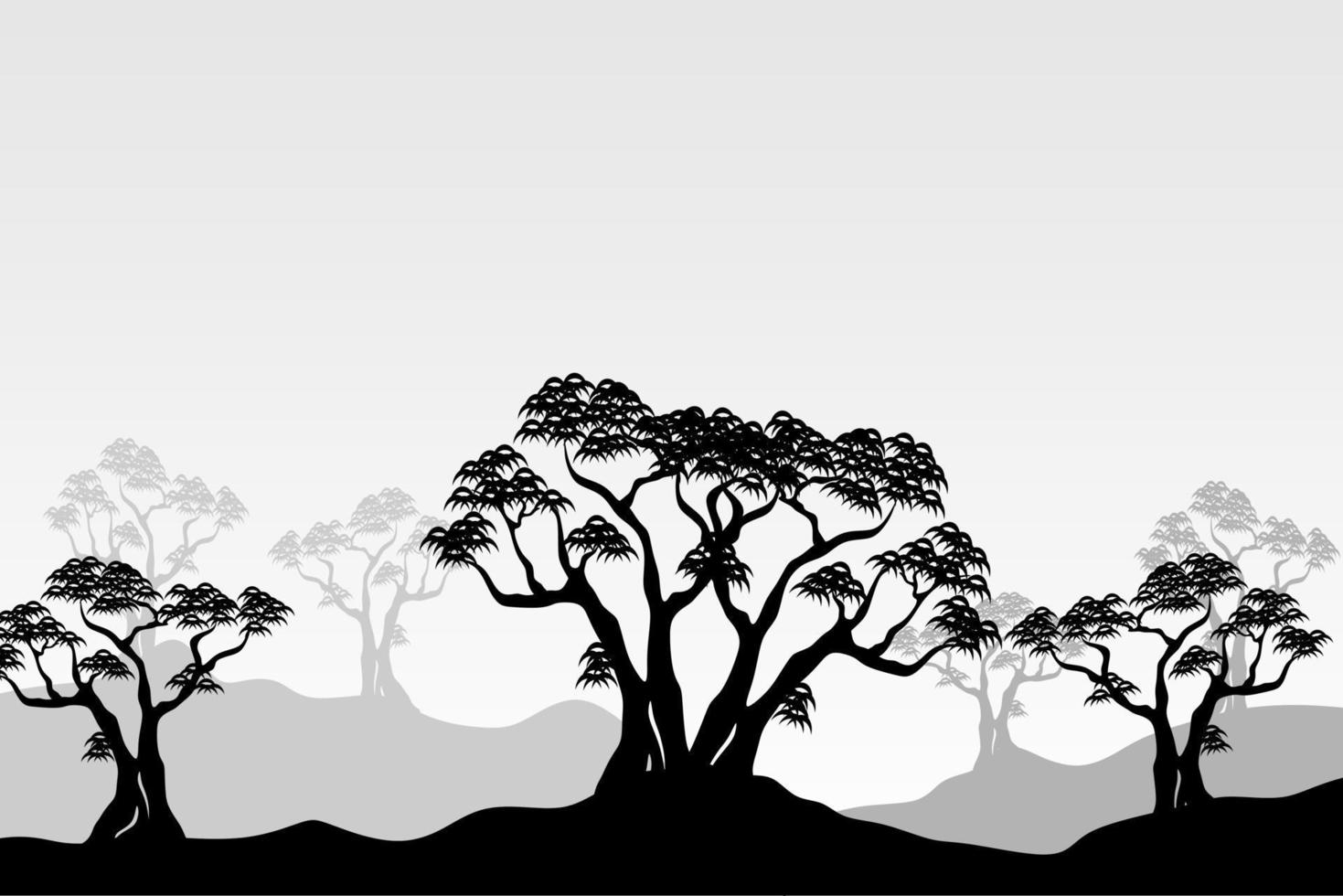 panoramisch landschap van mangroveboom silhouet in zwart-wit vector