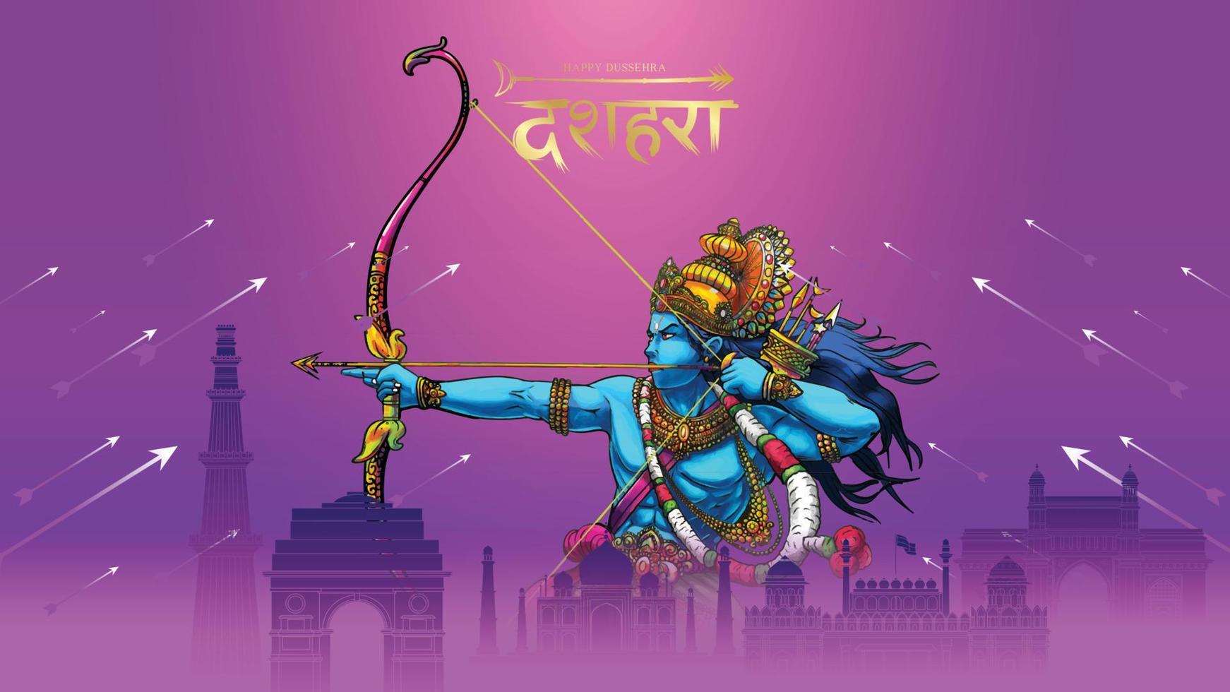 heer rama die ravana vermoordt in het gelukkige dussehra navratri-posterfestival van india. vertaling dussehra vector