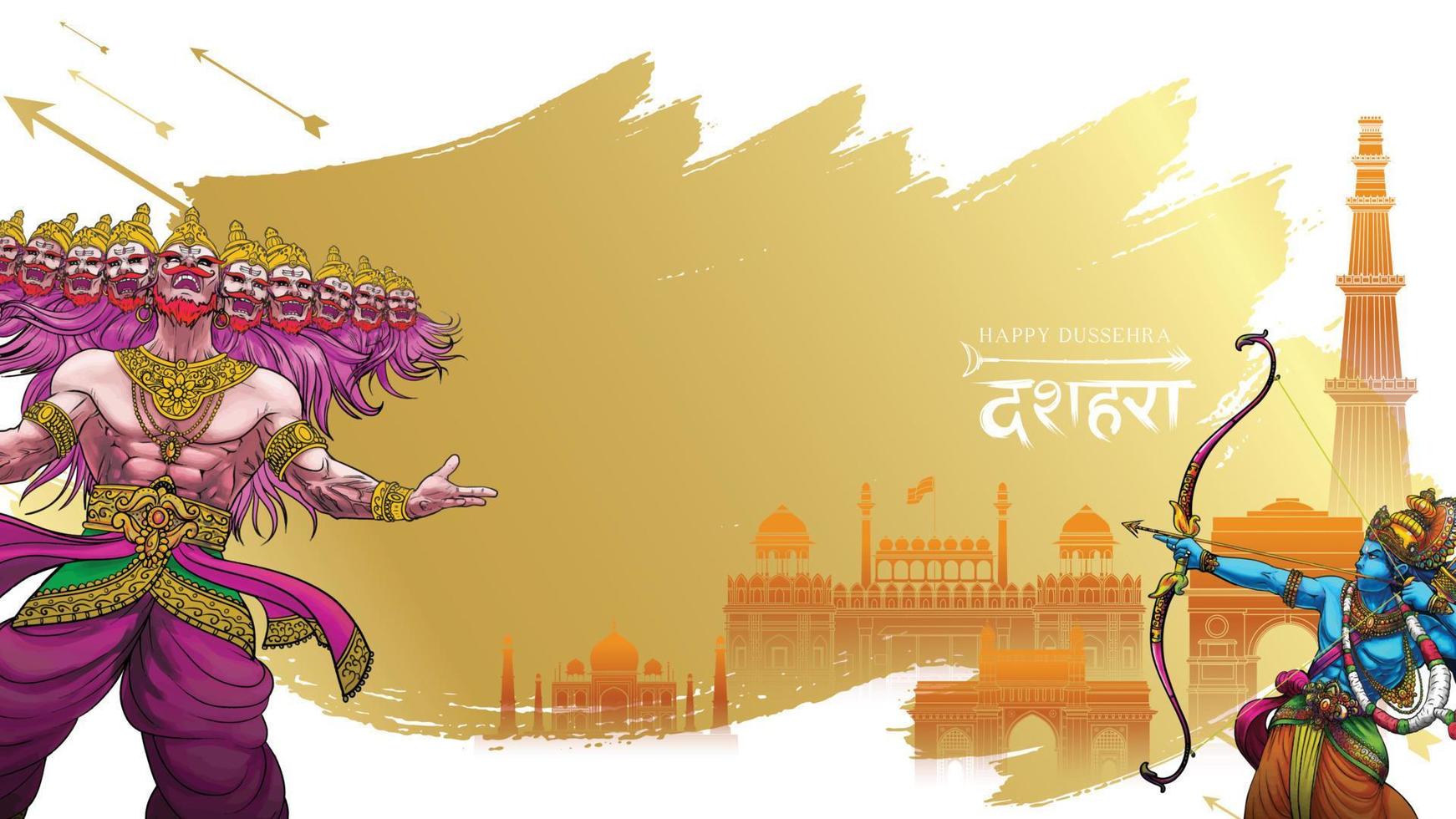 heer rama die ravana vermoordt in het gelukkige dussehra navratri-posterfestival van india. vertaling dussehra vector