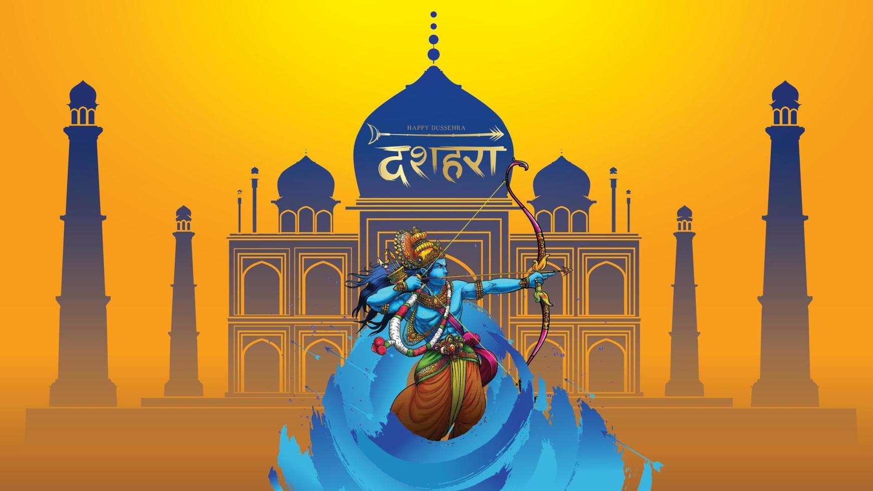 heer rama die ravana vermoordt in het gelukkige dussehra navratri-posterfestival van india. vertaling dussehra vector