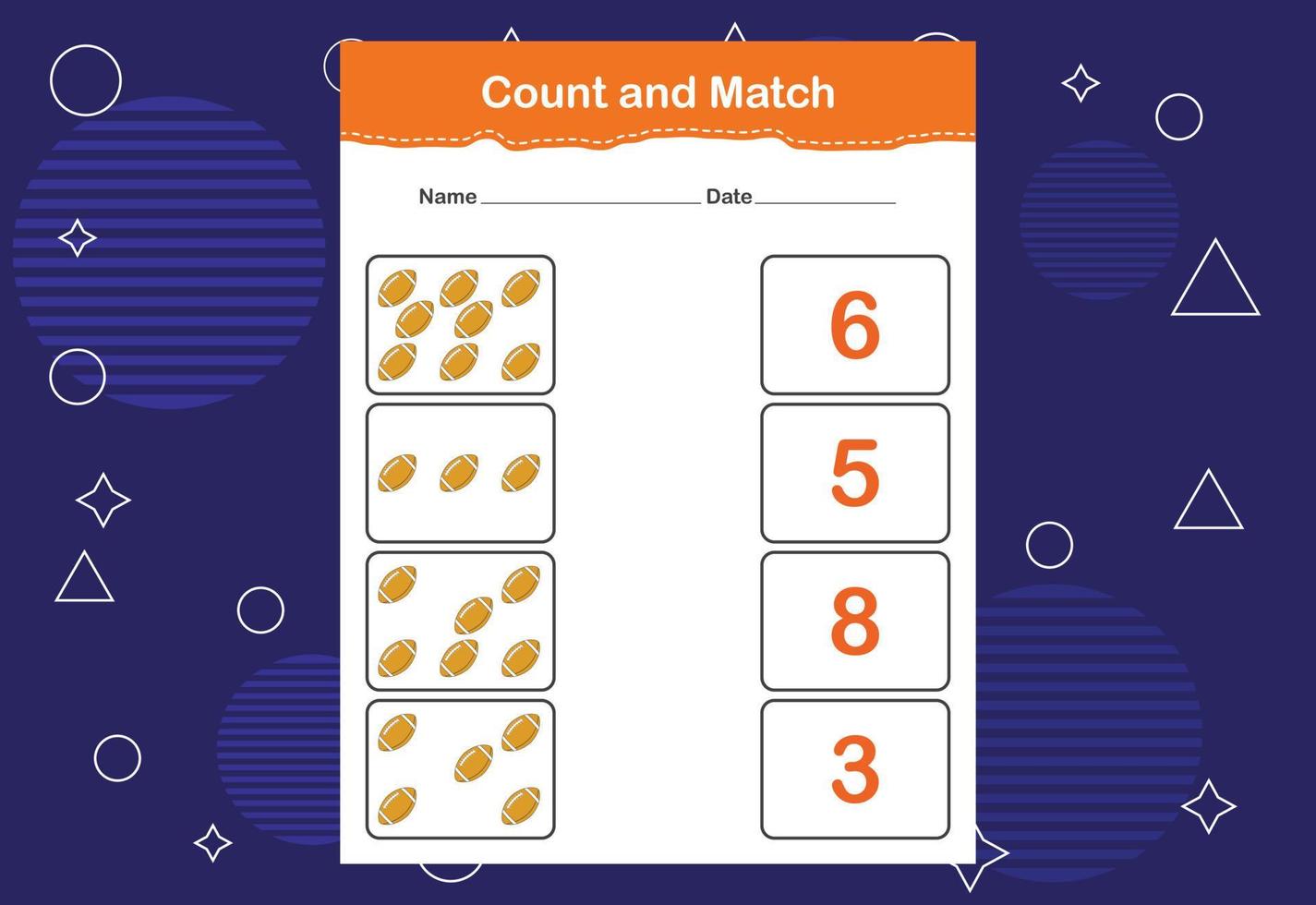 tel en match werkblad voor kinderen. tellen en matchen met het juiste nummer. passend onderwijsspel vector