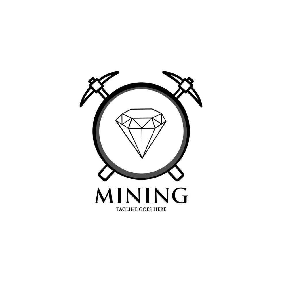 diamantmijnlogo, eenvoudig modern plat logo. zwart-wit vectorillustratie vector