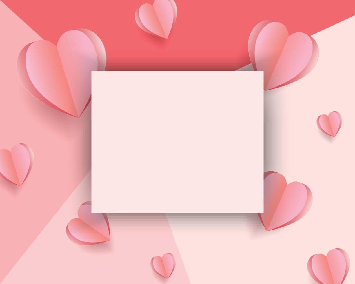 gelukkige Valentijnsdag, roze hartvorm papier gesneden achtergrond met vierkante leeg frame illustratie voor het toevoegen van tekst Valentijnsdag Moederdag of liefdesdag wenskaart vector
