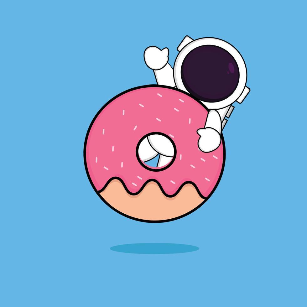 schattige astronaut knuffel donut.flat afbeelding vector