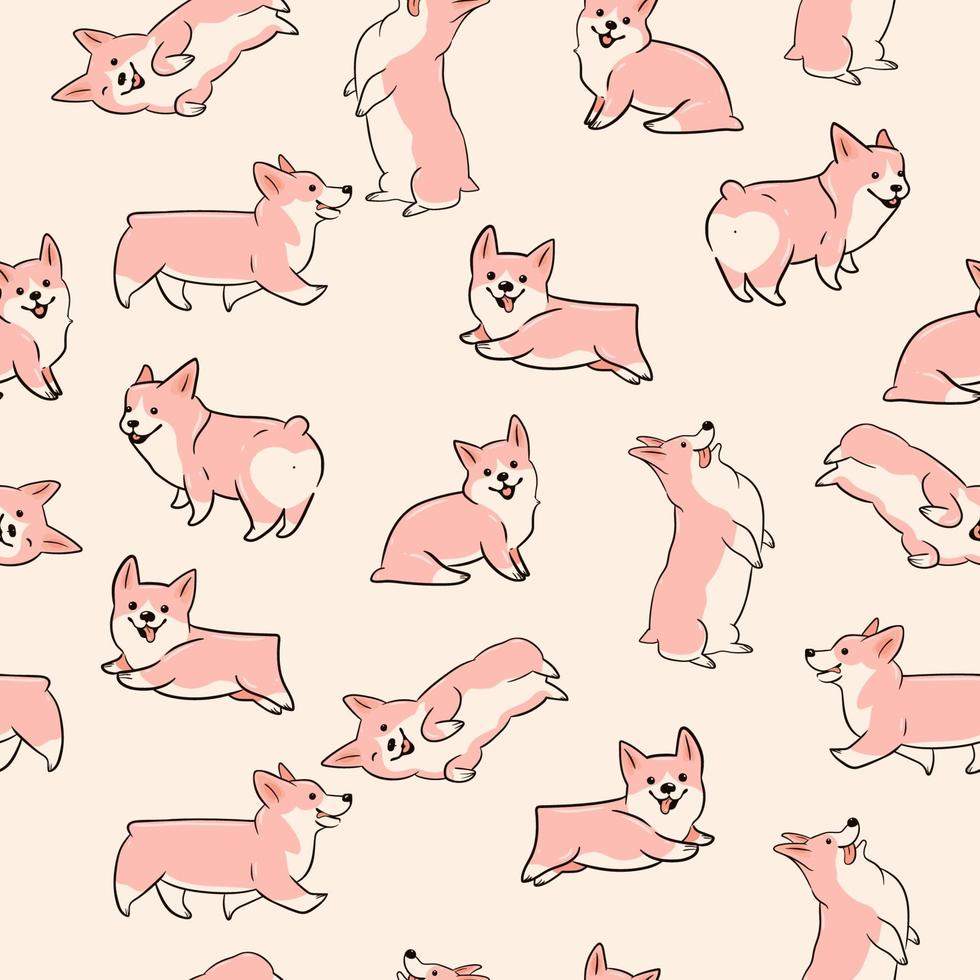 naadloos patroon met schattige honden van het corgi-ras. vectorafbeeldingen. vector
