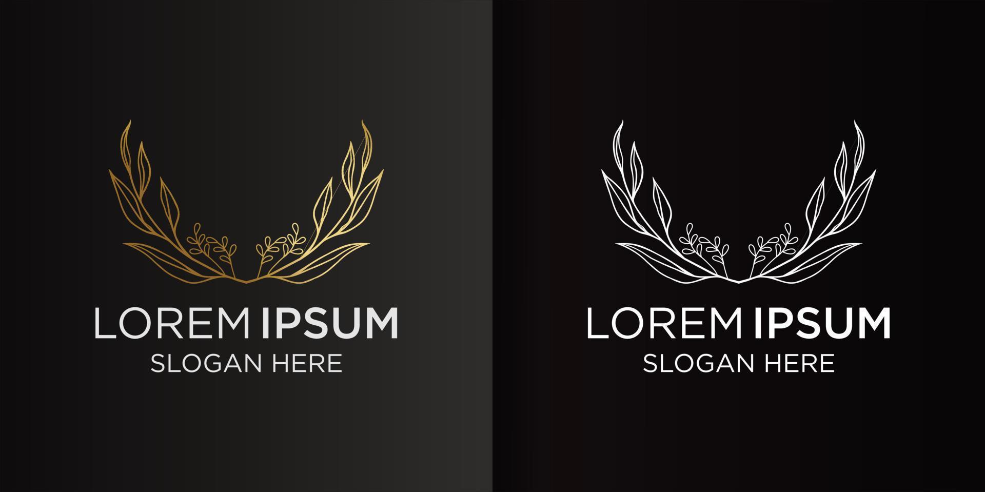 luxe handgetekende bloemendecoratie ontwerp logo vector