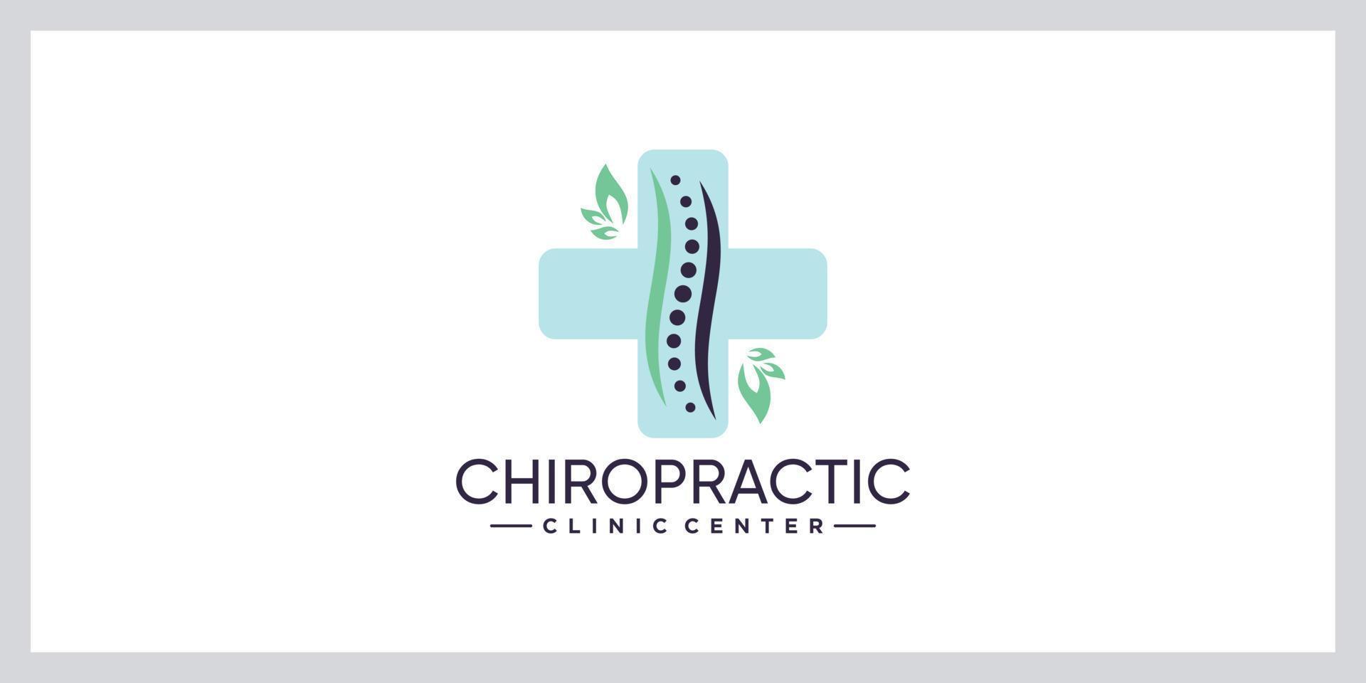 chiropractische kliniek massage-logo met bladelement en creatief concept premium vector