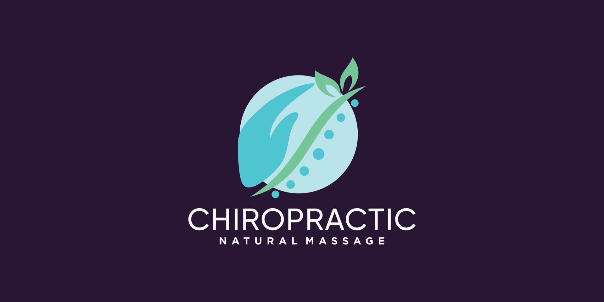 chiropractische therapie logo met blad en hand element premium vector