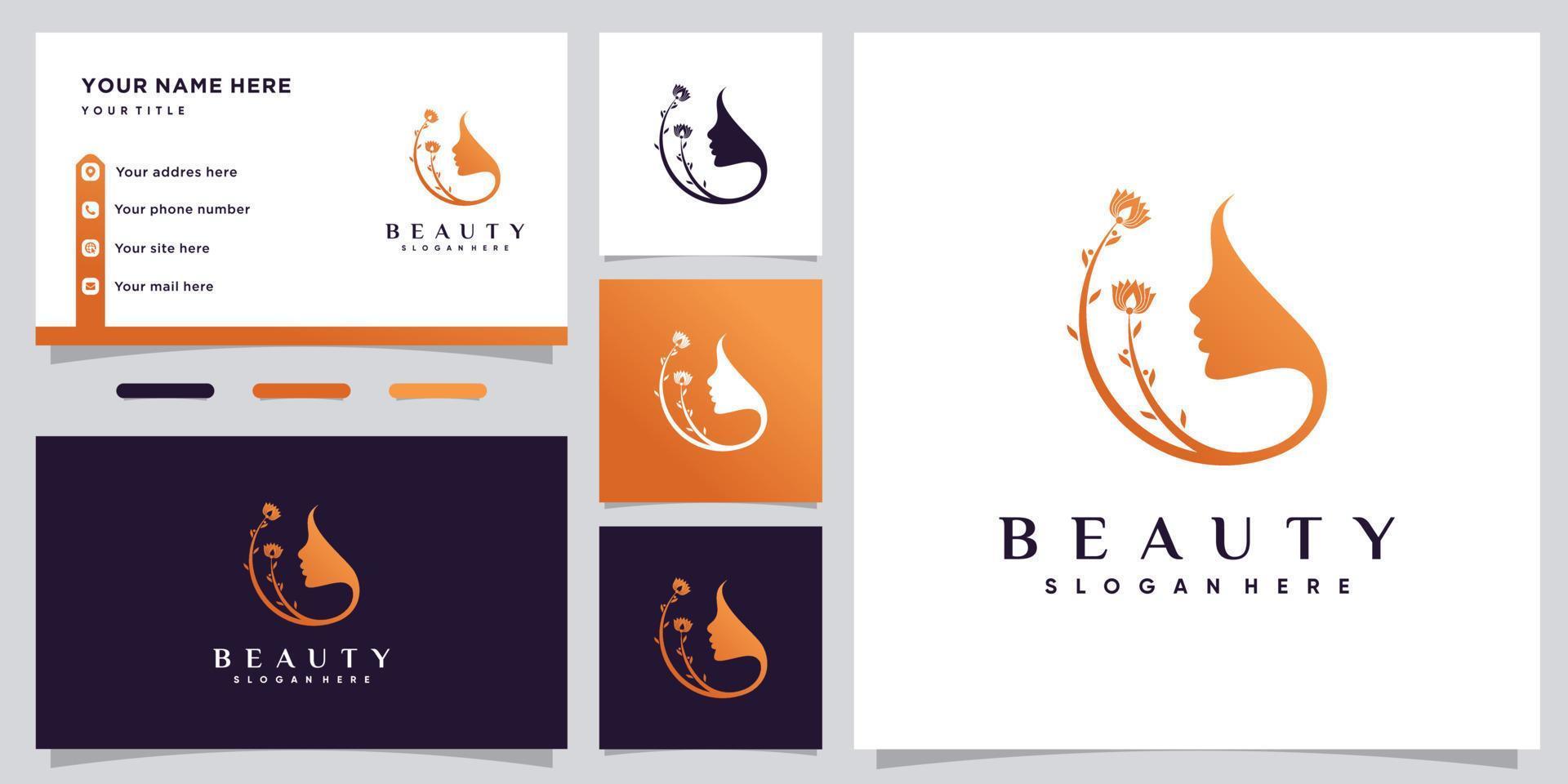 schoonheid logo ontwerp pictogram voor schoonheidssalon met visitekaartje sjabloon premium vector