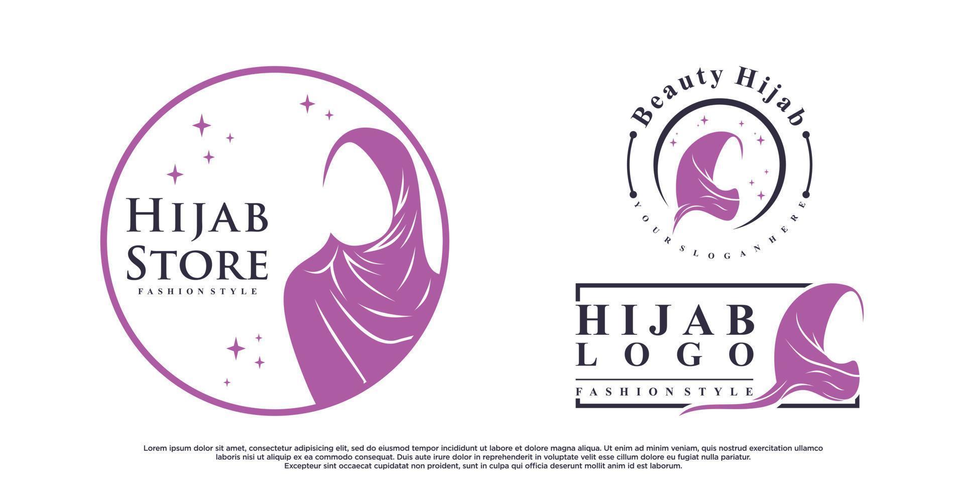 set hijab voor moslim mode-logo-ontwerp met creatieve element premium vector