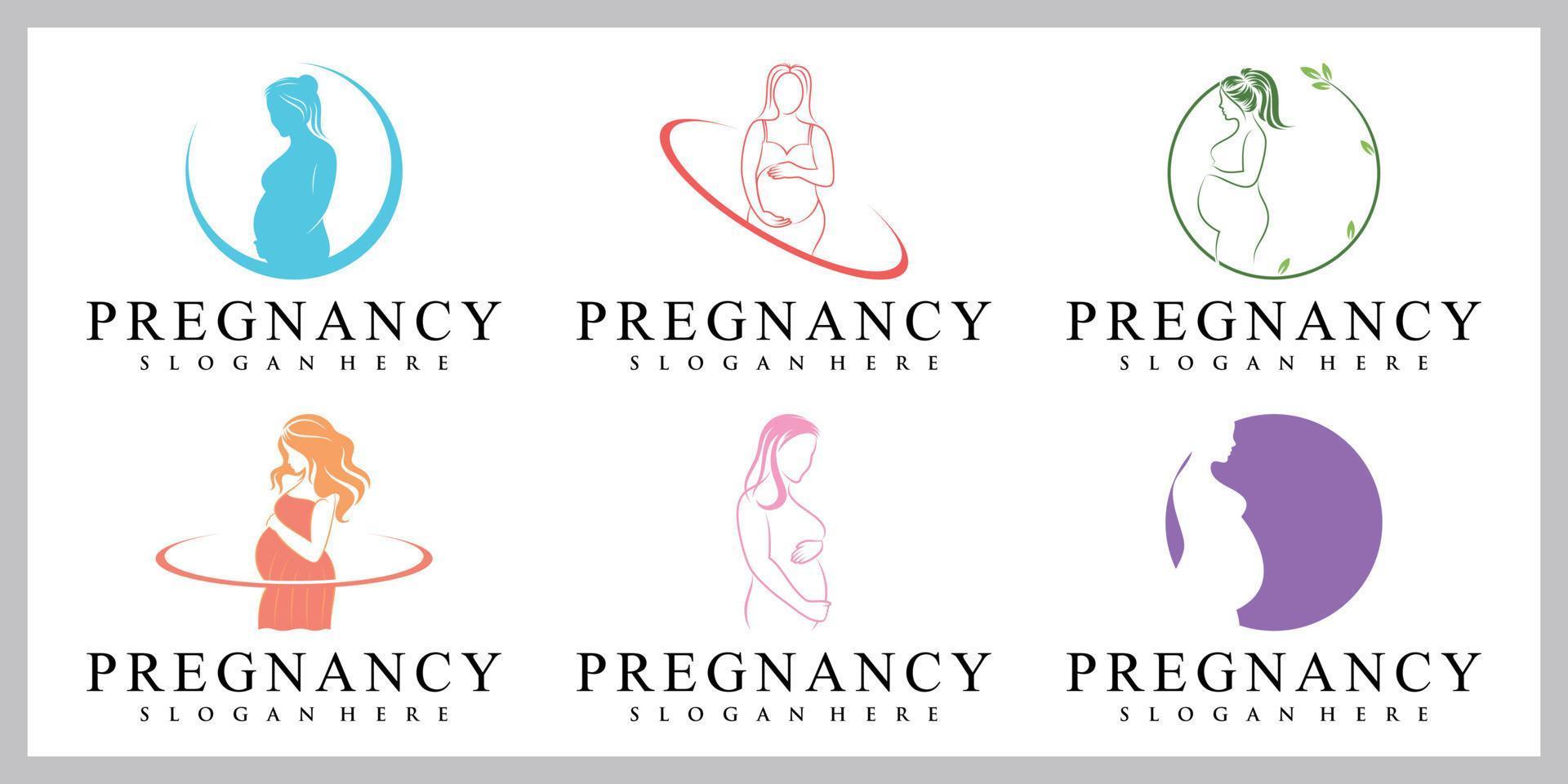 zwangere vrouw pictogrammenset logo sjabloon met creatief uniek concept vector