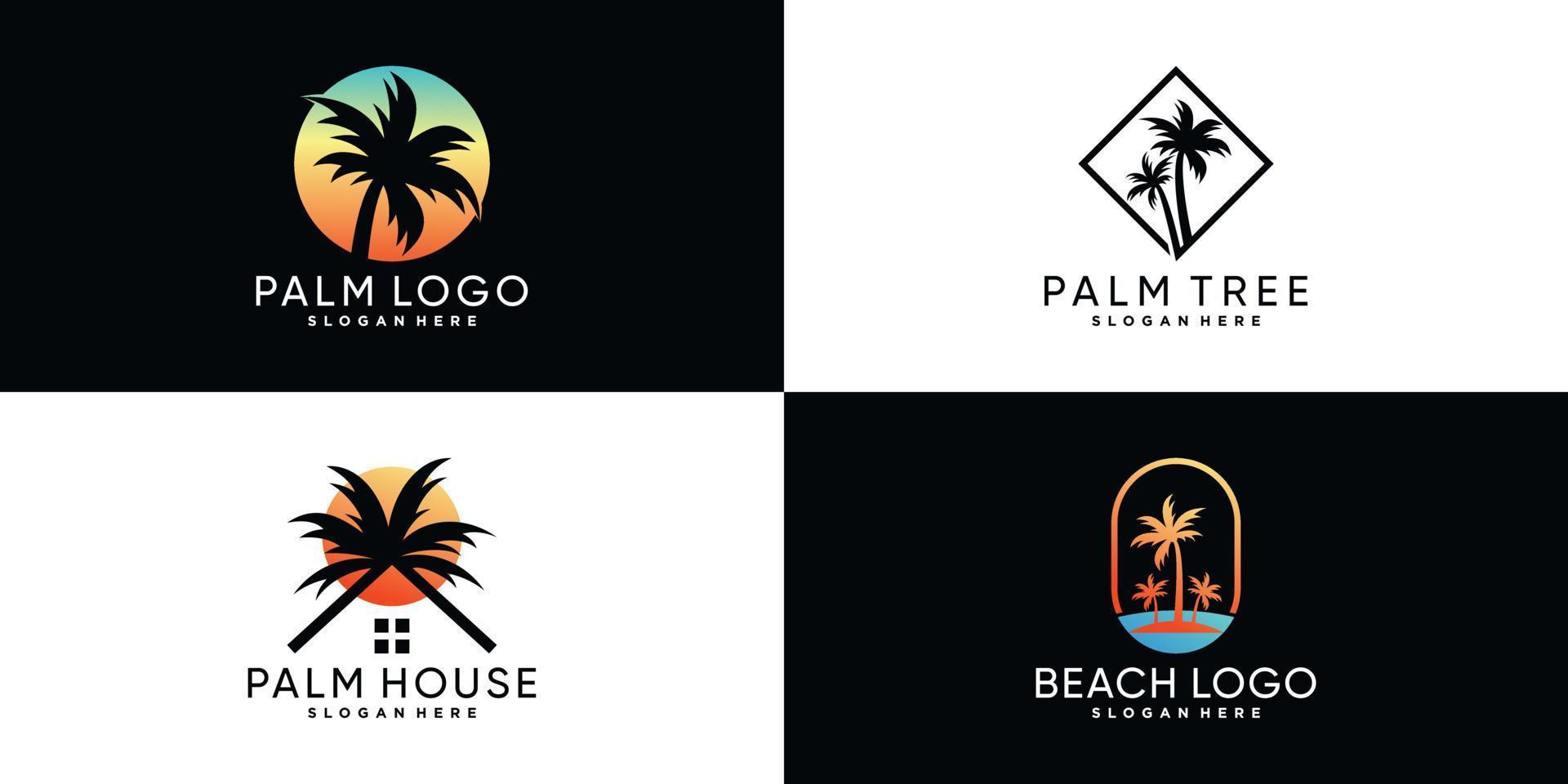 palmboom of palm strand icon set logo ontwerp met creatieve element premium vector