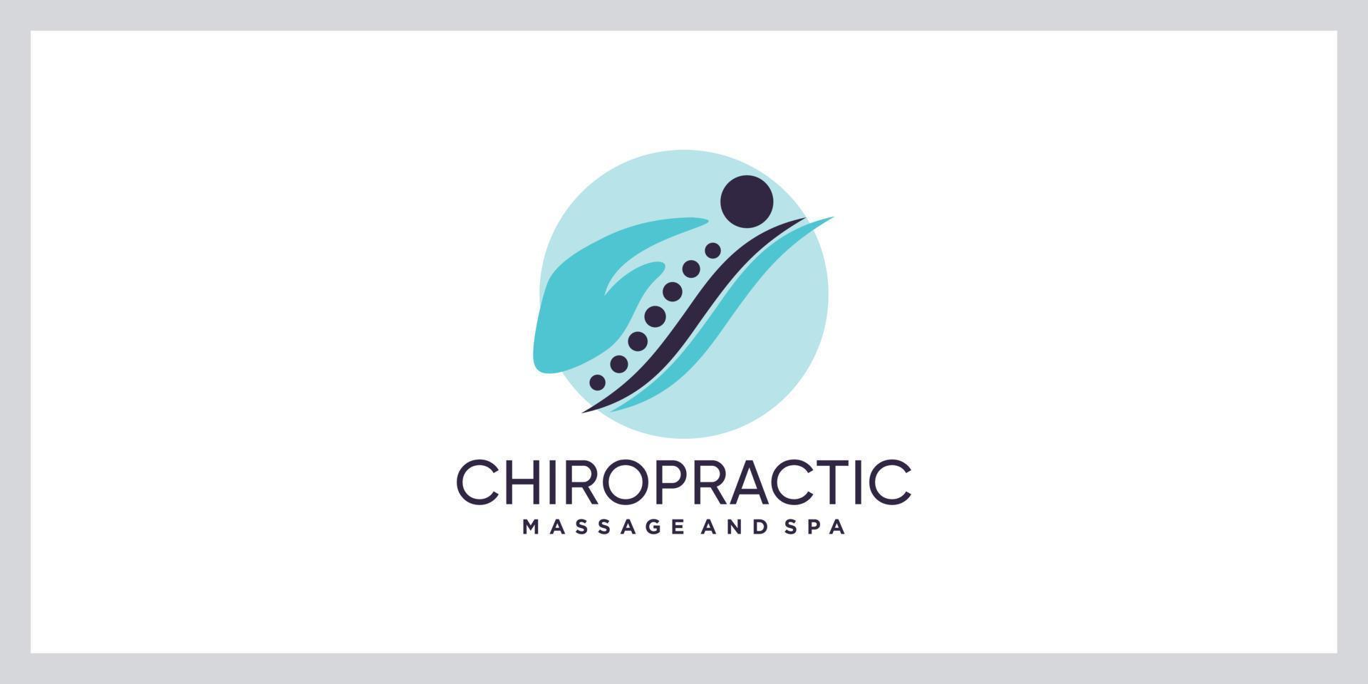 chiropractische therapie logo met blad en hand element premium vector