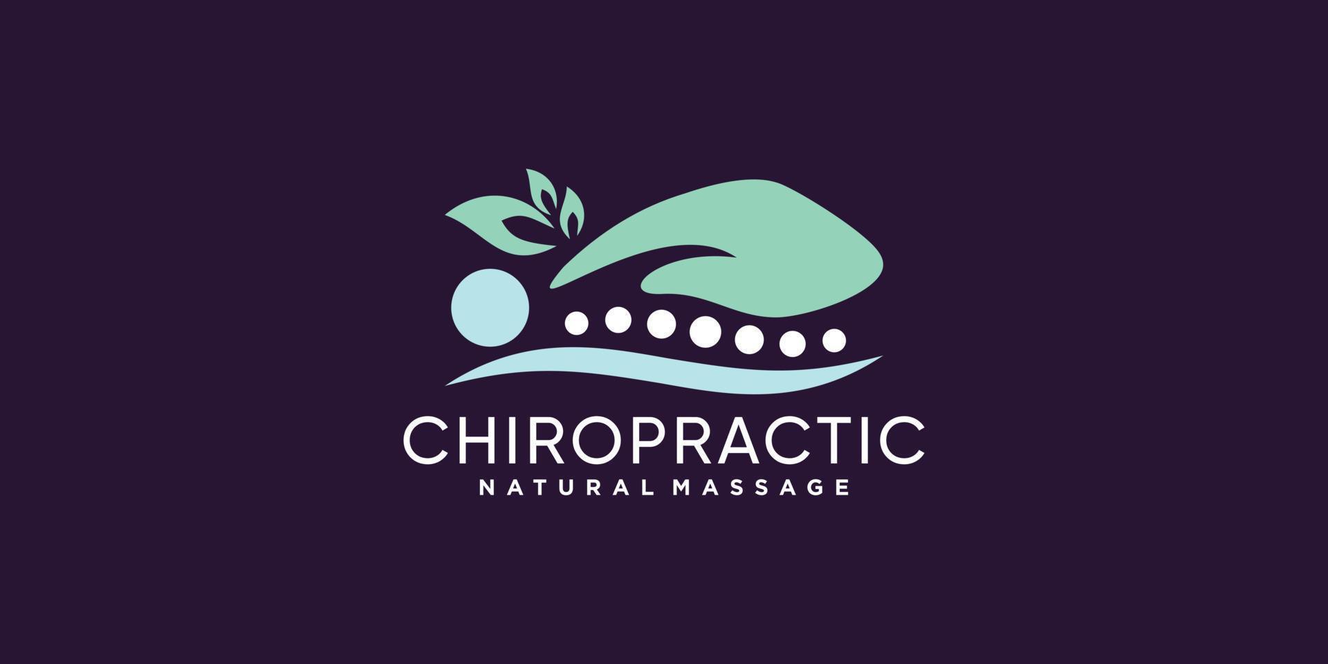 chiropractische therapie logo met blad en hand element premium vector