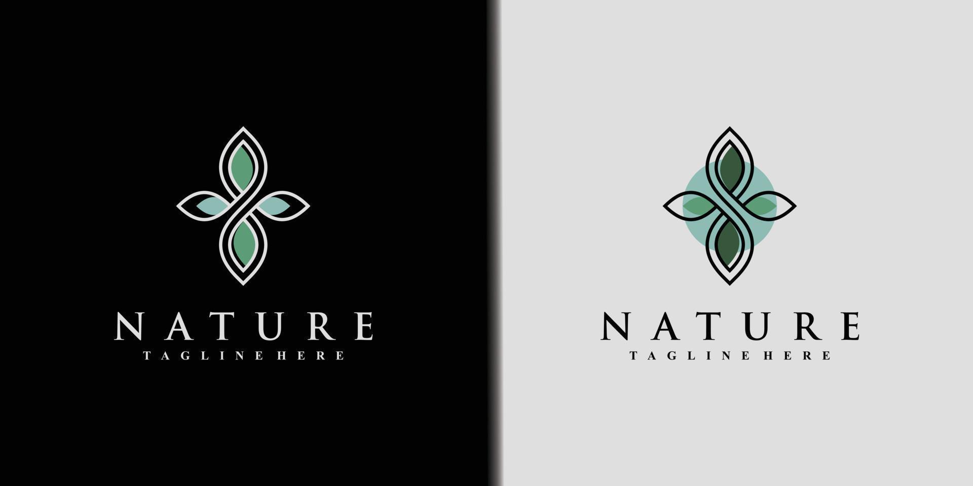 natuur logo ontwerpsjabloon met zeer fijne tekeningen en blad element premium vector